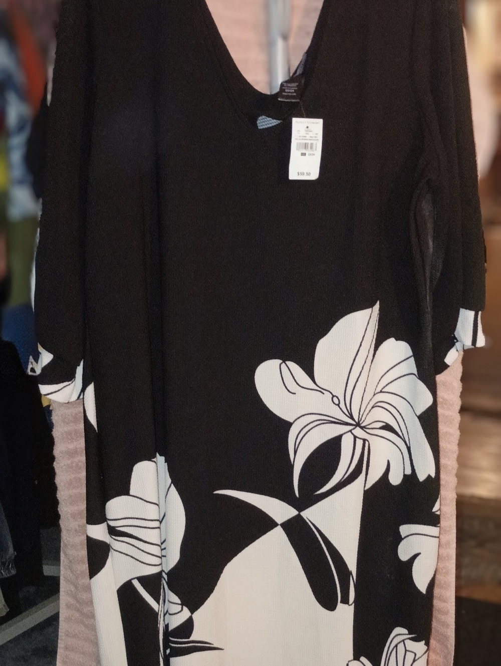 Ashley Stewart Black and White Floral Midi Dress